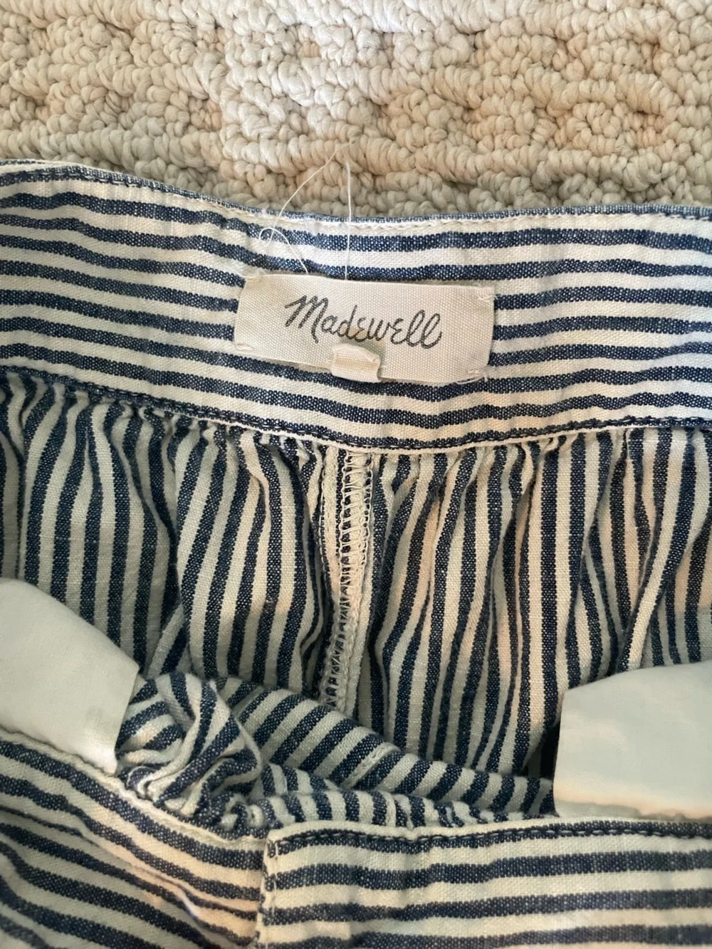 Madewell Navy and White Stripe Button-Front Midi Skirt - size 2